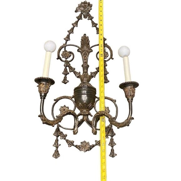 Antique Early 1900s  Neoclassical Style Wall Sconce Intricate Mixed Metal - Picture 7 of 9